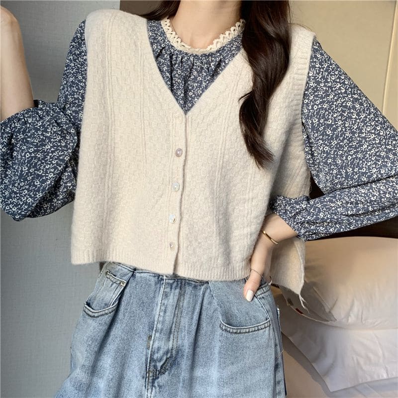 Plain Crop Sweater Vest / Long