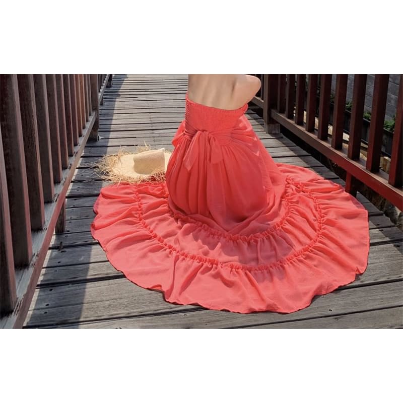 Plain Cutout Ruffle Trim Maxi