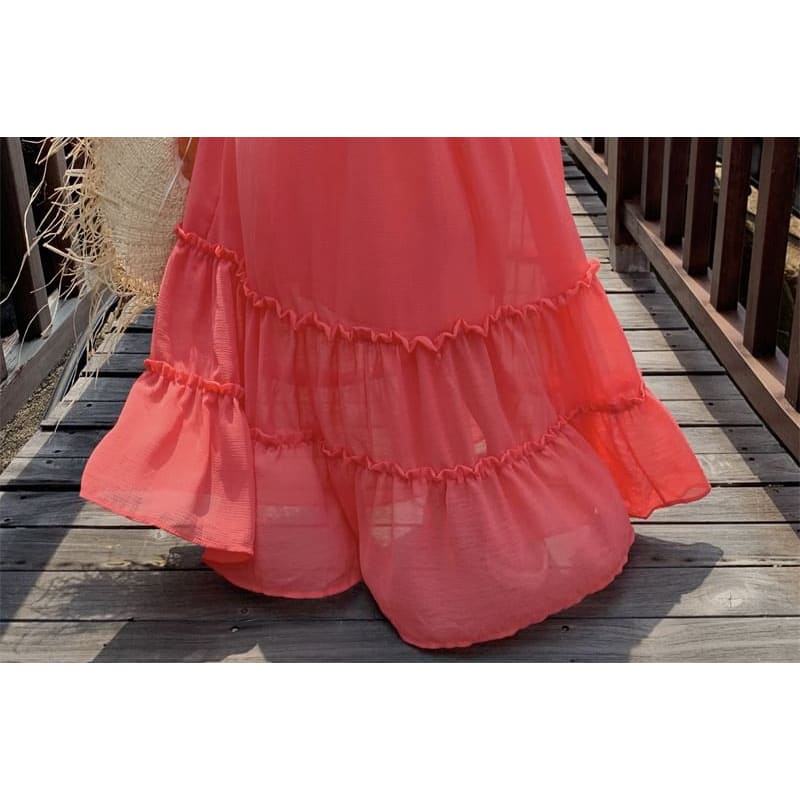 Plain Cutout Ruffle Trim Maxi