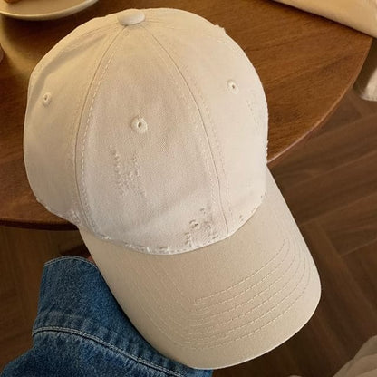 Plain Distressed Baseball Cap - Off-White / One Size