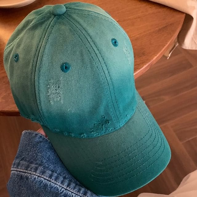 Plain Distressed Baseball Cap - Peacock Green / One Size