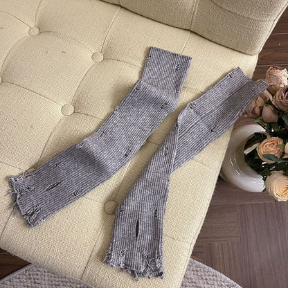 Plain Distressed Leg Warmers - Light Gray / One Size