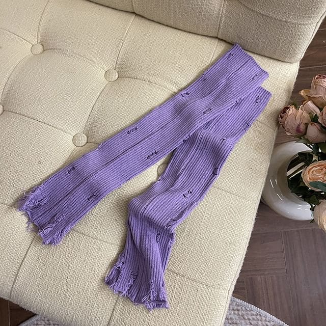 Plain Distressed Leg Warmers - Purple / One Size