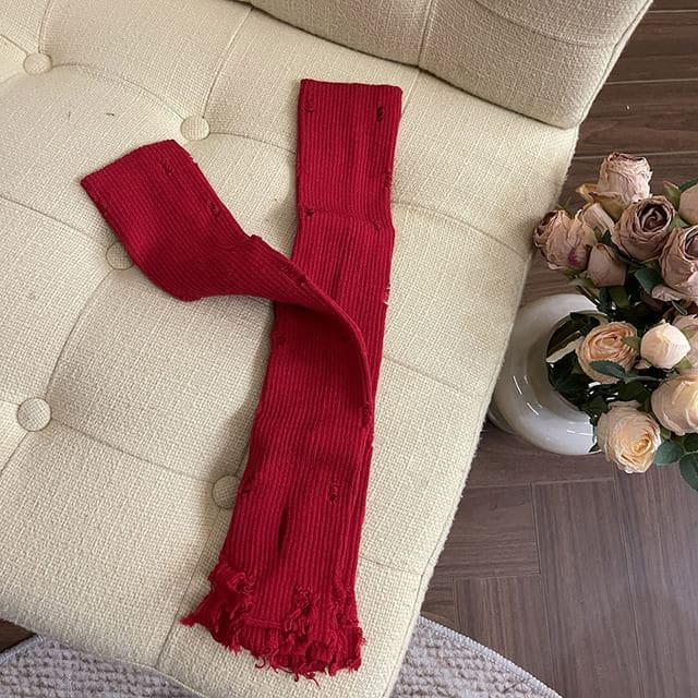 Plain Distressed Leg Warmers - Red / One Size