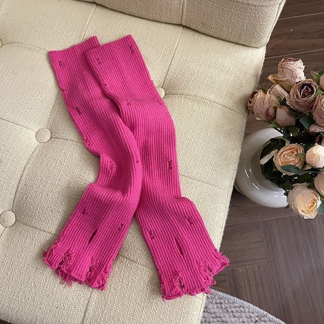 Plain Distressed Leg Warmers - Rose Pink / One Size