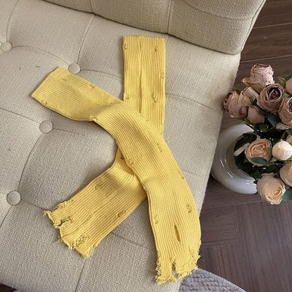 Plain Distressed Leg Warmers - Yellow / One Size