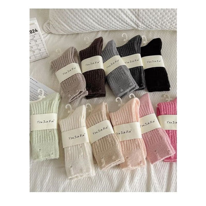 Plain Distressed Ribbed Socks Set