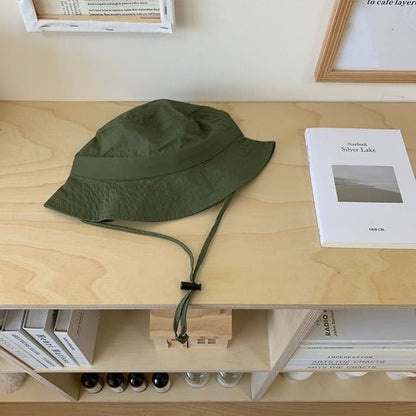 Plain Drawstring Bucket Hat - Army Green / One Size