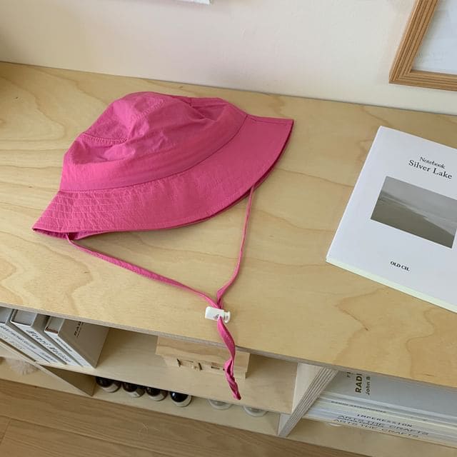 Plain Drawstring Bucket Hat - Fuchsia / One Size