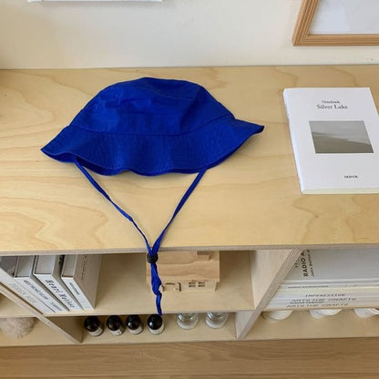 Plain Drawstring Bucket Hat - Sapphire Blue / One Size