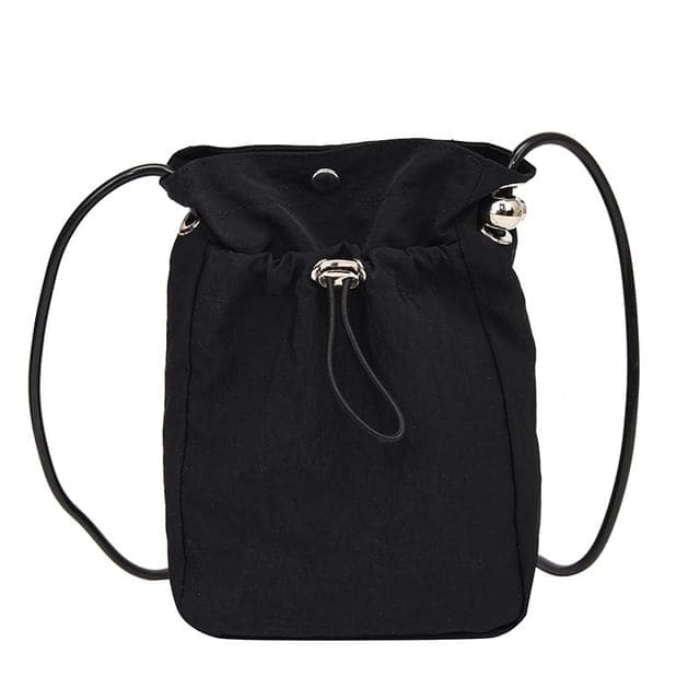 Plain Drawstring Crossbody Bag - Black / One Size