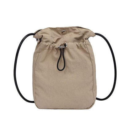 Plain Drawstring Crossbody Bag - Khaki / One Size