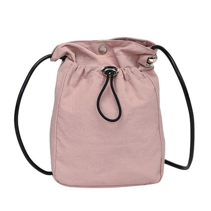 Plain Drawstring Crossbody Bag - Pink / One Size