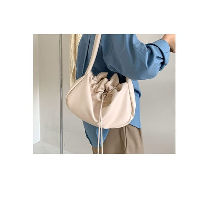 Plain Drawstring Faux Leather Tote Bag