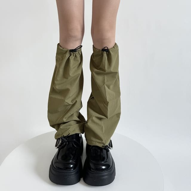 Plain Drawstring Leg Warmers - Army Green / One Size