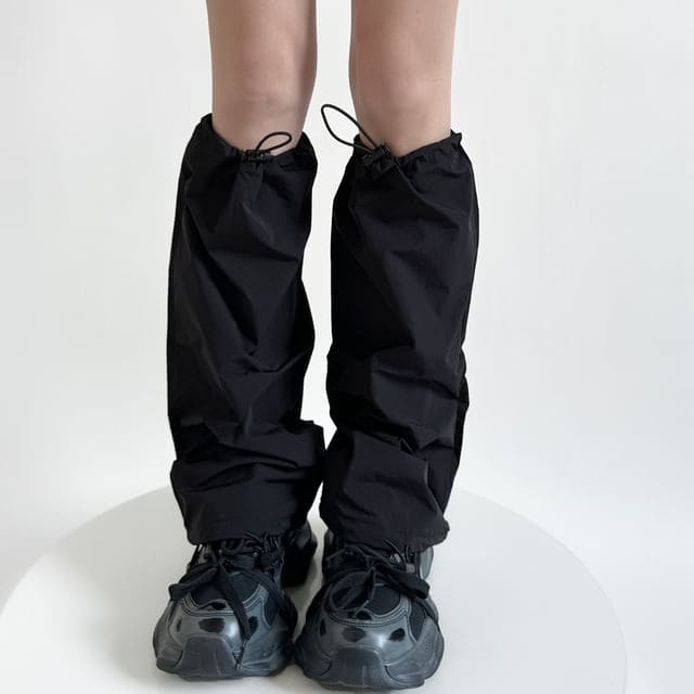 Plain Drawstring Leg Warmers - Black / One Size