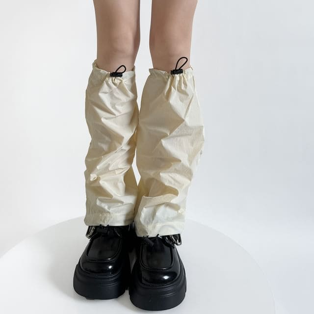 Plain Drawstring Leg Warmers - Off-White / One Size