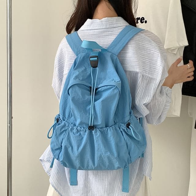 Plain Drawstring Nylon Backpack