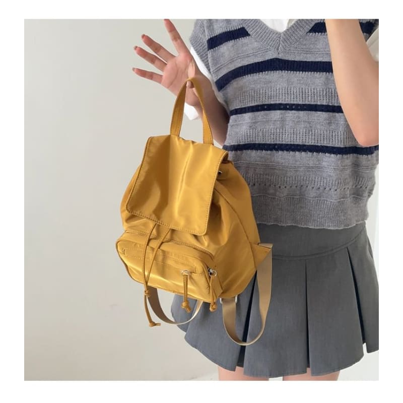 Plain Drawstring Nylon Flap Backpack