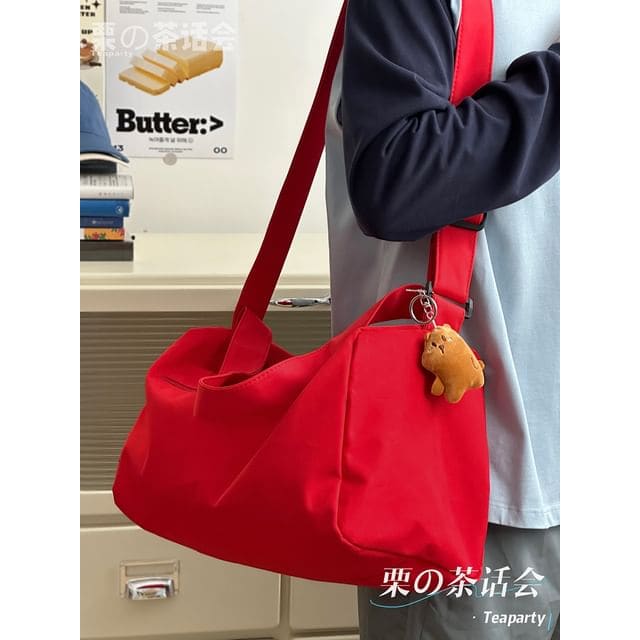 Plain Duffle Bag / Bag Charm / Set - With Bear - Red