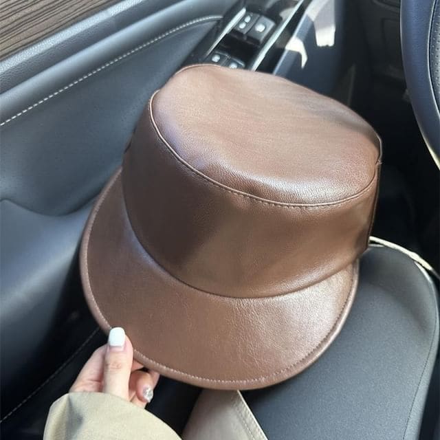 Plain Equestrian Hat - PU - Brown / One Size