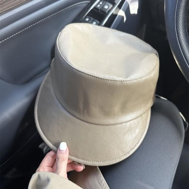 Plain Equestrian Hat - PU - Khaki / One Size