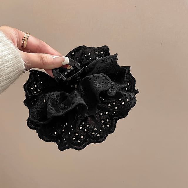 Plain Eyelet Lace Hair Claw - Black / One Size