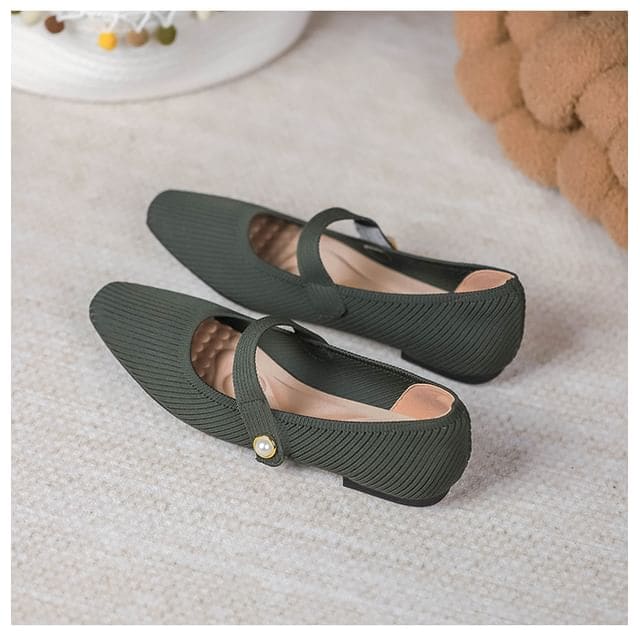 Plain Fabric Mary Jane Flats - Army Green / 34