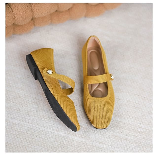 Plain Fabric Mary Jane Flats - Curcumin / 34