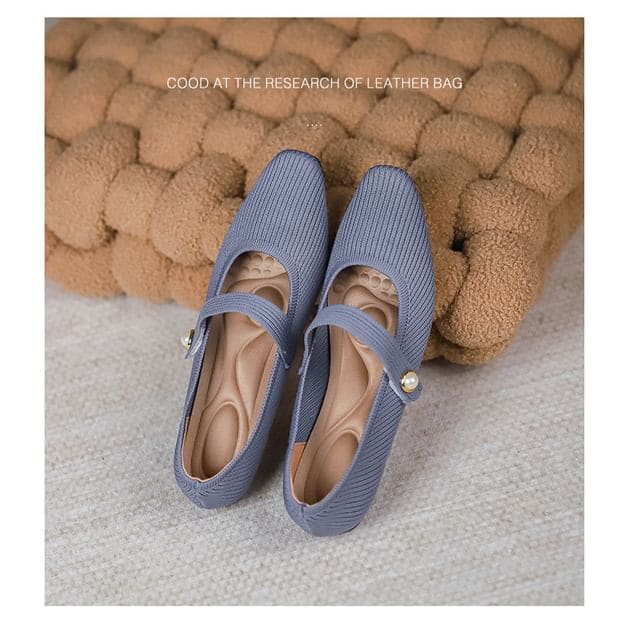 Plain Fabric Mary Jane Flats - Sky Blue / 34