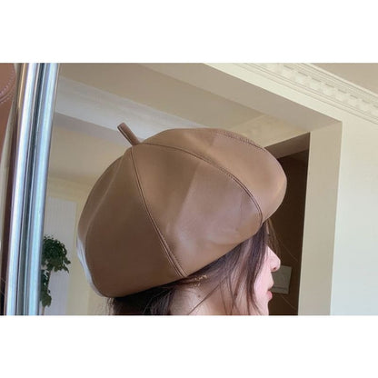 Plain Faux Leather Beret