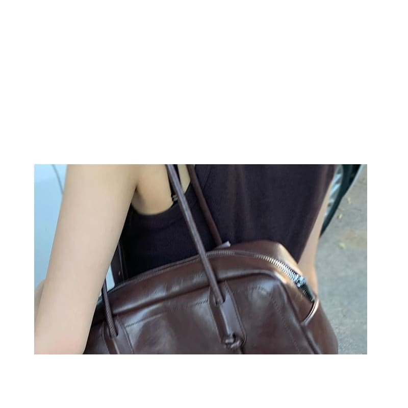 Plain Faux Leather Bowler Bag