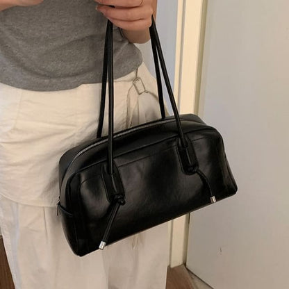 Plain Faux Leather Bowler Bag