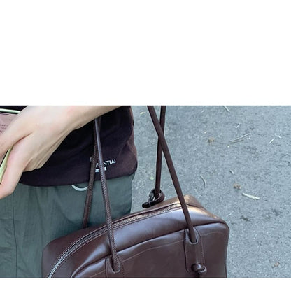 Plain Faux Leather Bowler Bag