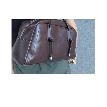 Plain Faux Leather Bowler Bag