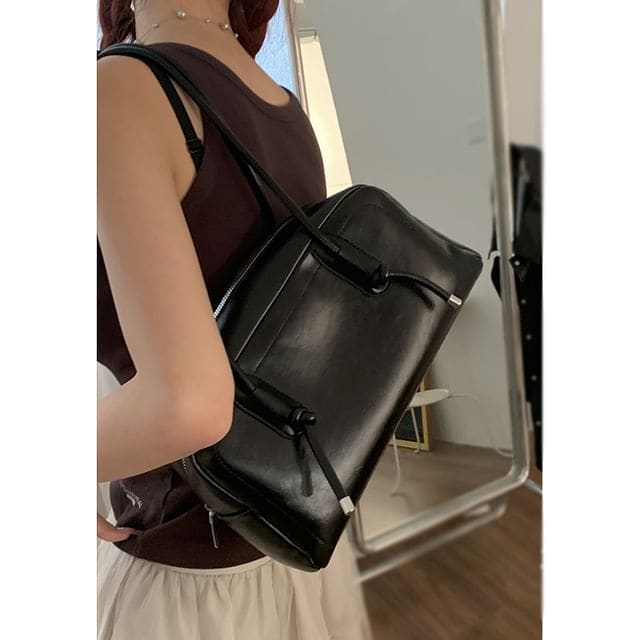 Plain Faux Leather Bowler Bag - Black / One Size