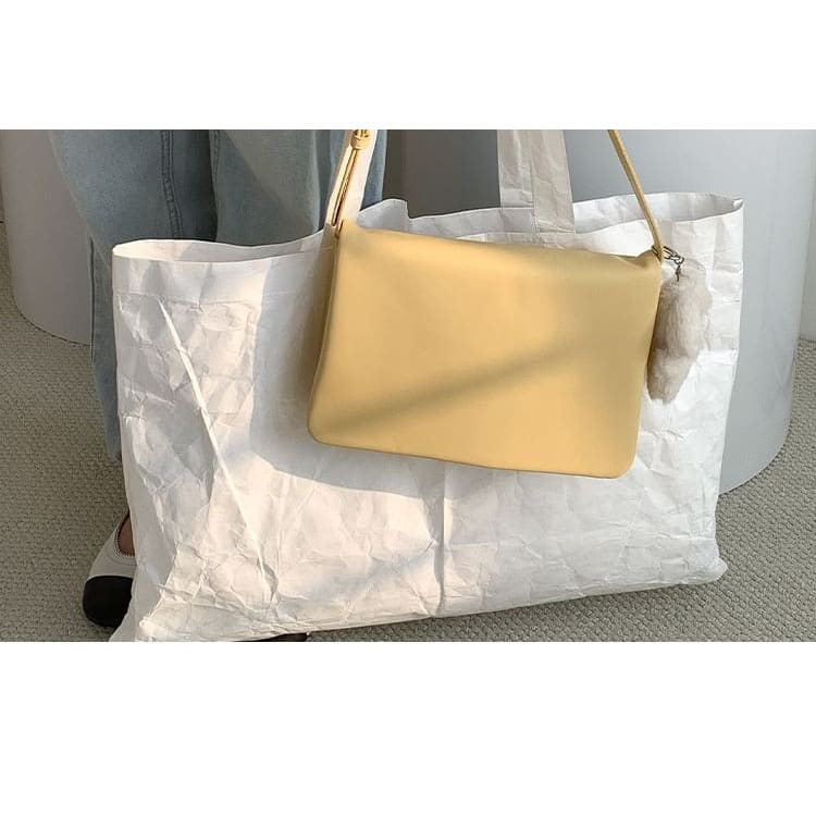 Plain Faux Leather Flap Shoulder Bag