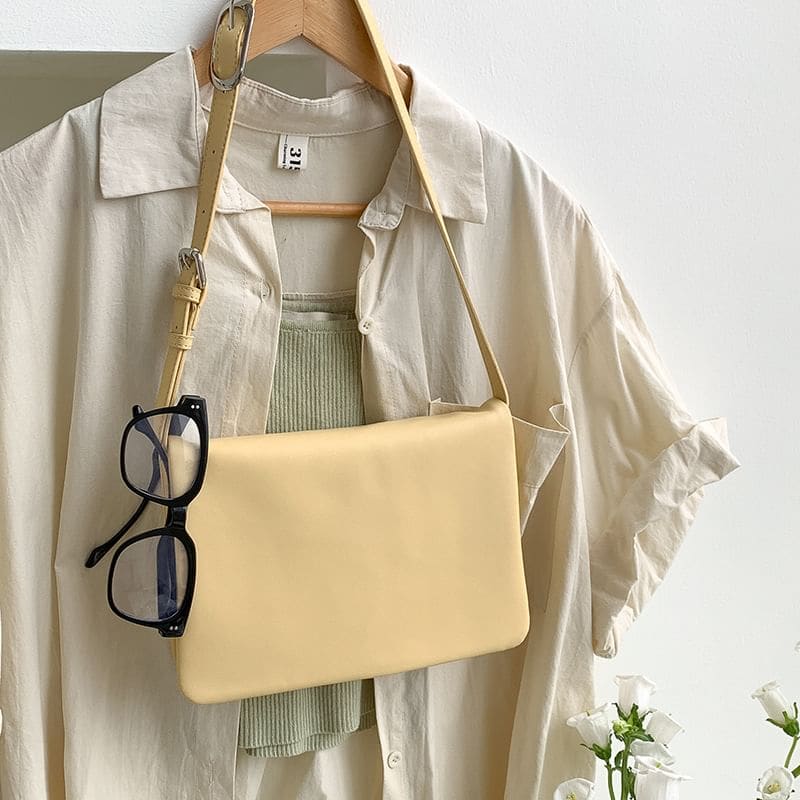 Plain Faux Leather Flap Shoulder Bag