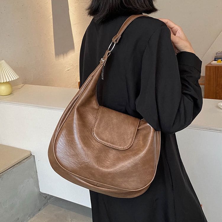 Plain Faux Leather Shoulder Bag