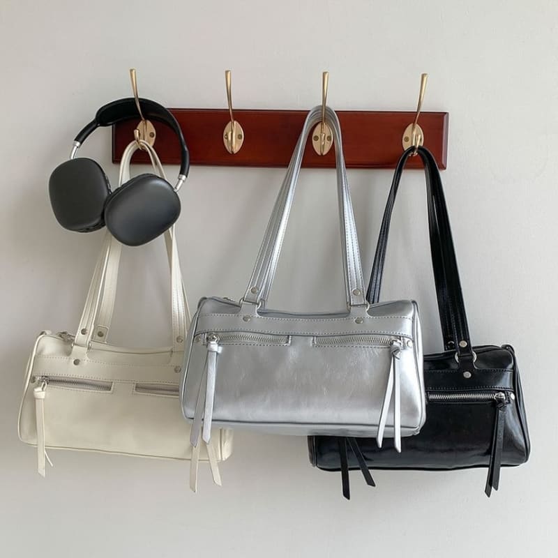 Plain Faux Leather Tote Bag