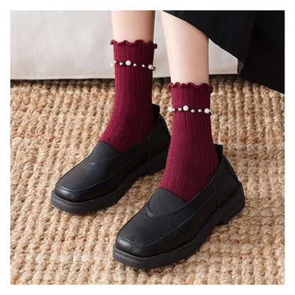 Plain Faux Pearl Beaded Short Socks