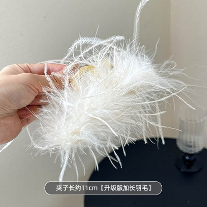 Plain Feather Hair Claw - 1 Pc - 11cm - White / One Size