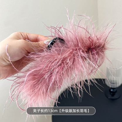 Plain Feather Hair Claw - 1 Pc - 13cm - Pink / One Size