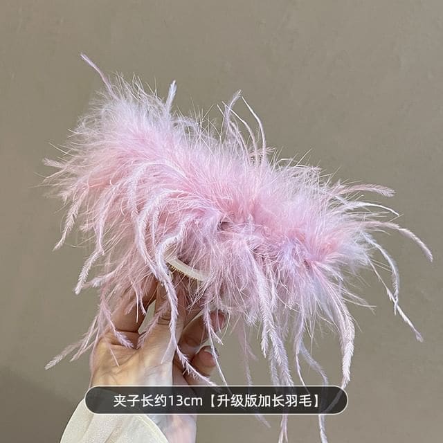 Plain Feather Hair Claw - 1 Pc - 13cm - Pink Feather