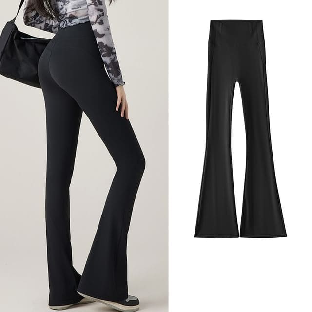 Plain Flare Yoga Pants - Black / M