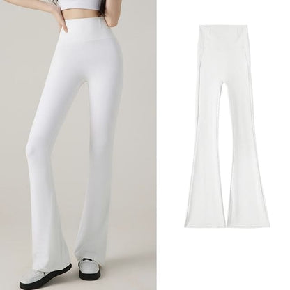 Plain Flare Yoga Pants - White / M