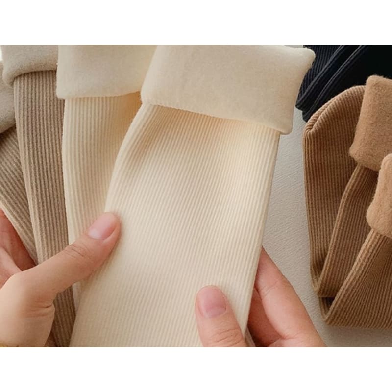 Plain Fleece-Lined Ribbed Socks / Set