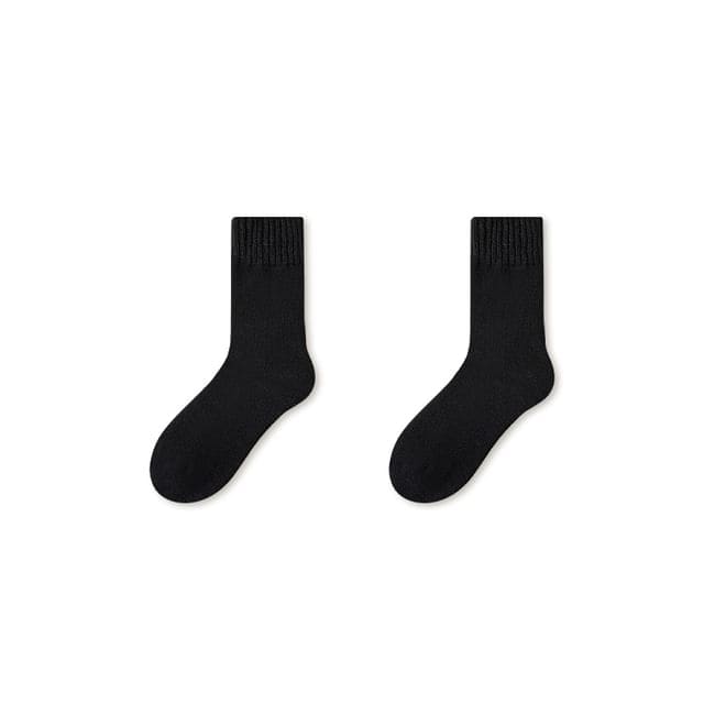 Plain Fleece-Lined Short Socks Set - Set of 2 Pairs - Black