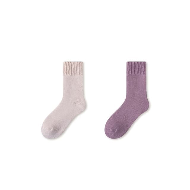 Plain Fleece-Lined Short Socks Set - Set of 2 Pairs - Pink