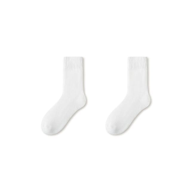 Plain Fleece-Lined Short Socks Set - Set of 2 Pairs - White